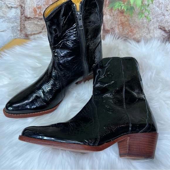 FREE PEOPLE Black Patent Leather Western Ankle Boots, 37 - Picture 13 of 13